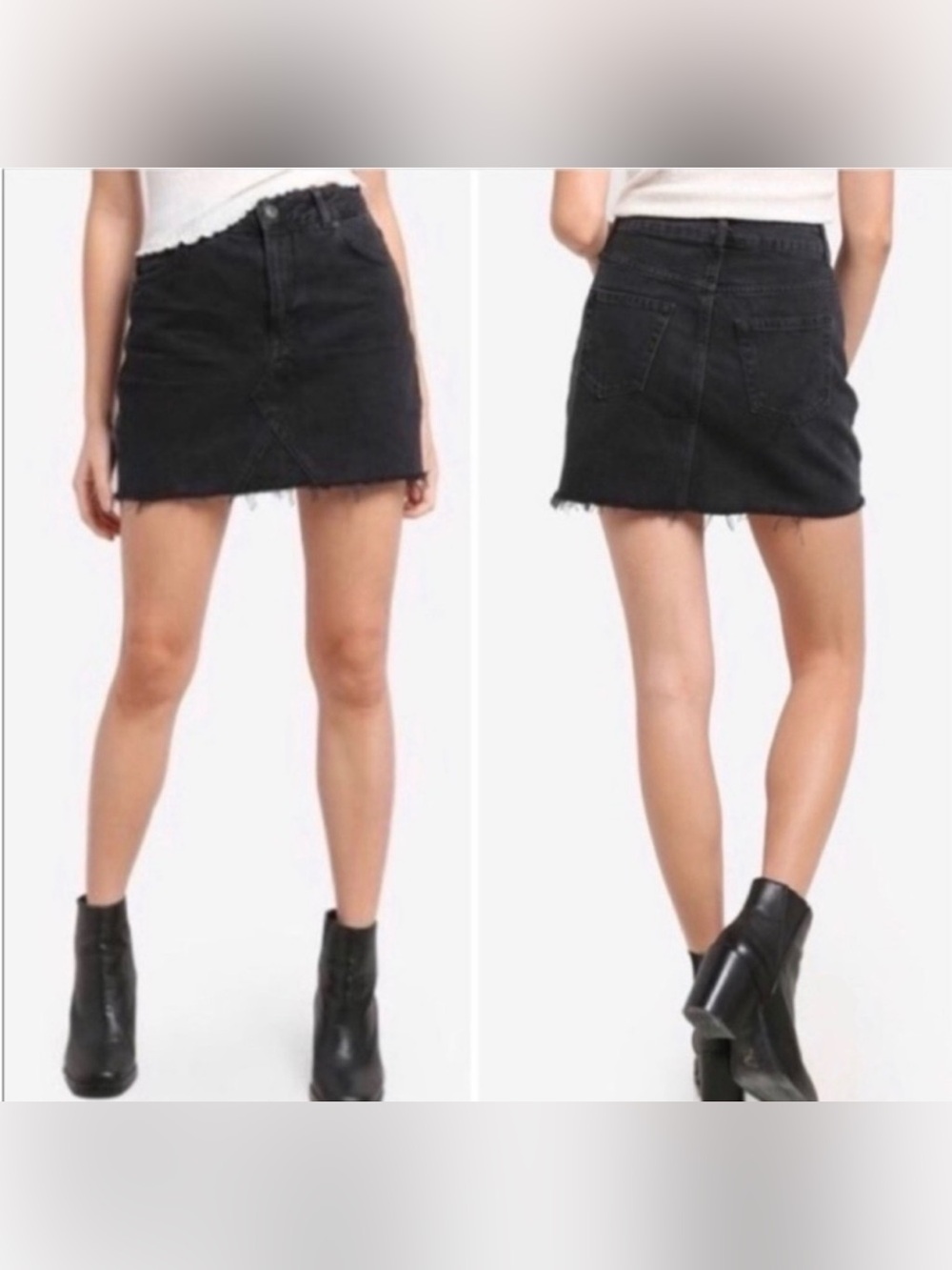 American Eagle Black Denim Frayed Hem Mini Skirt